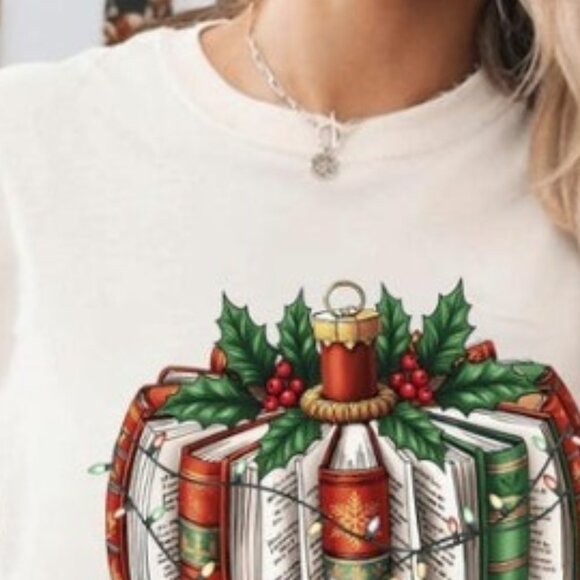 Christmas Book Pumpkin T-Shirt, Retro Winter Christmas Shirt - Picture 3 of 4